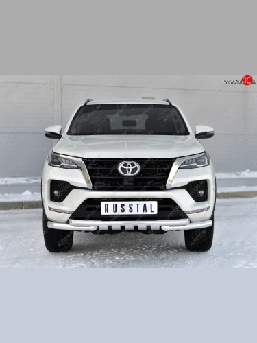 Защита переднего бампера (Ø63 мм с клыками, нержавейка) SLITKOFF Toyota Fortuner  AN160 (2020-2025) рестайлинг
