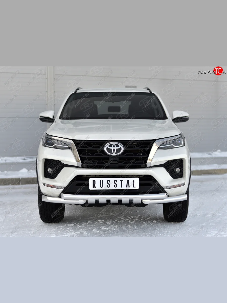 Защита переднего бампера (Ø63 мм с клыками, нержавейка) SLITKOFF  Toyota Fortuner (2020-2025) AN160  в Самаре Самарской области