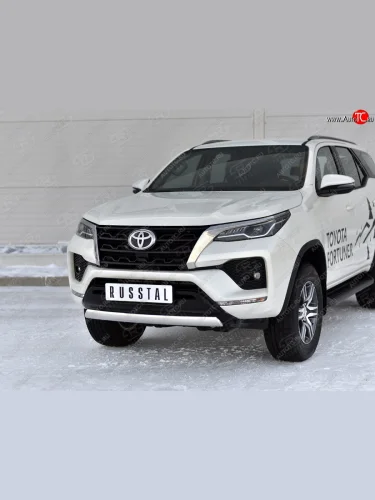 Защита переднего бампера (Ø75х42 мм, нержавейка) Russtal Toyota Fortuner AN160 рестайлинг (2020-2025)