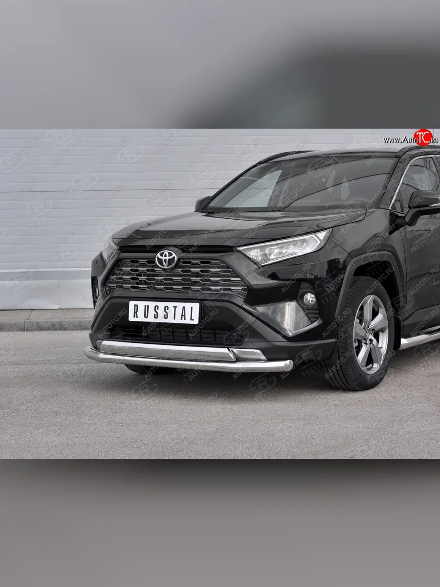 Защита переднего бампера (2 трубы Ø63 и 75х42 мм, нержавейка) Russtal Toyota RAV4 XA50 5 дв. дорестайлинг (2018-2025)  в Воронеже Воронежской области