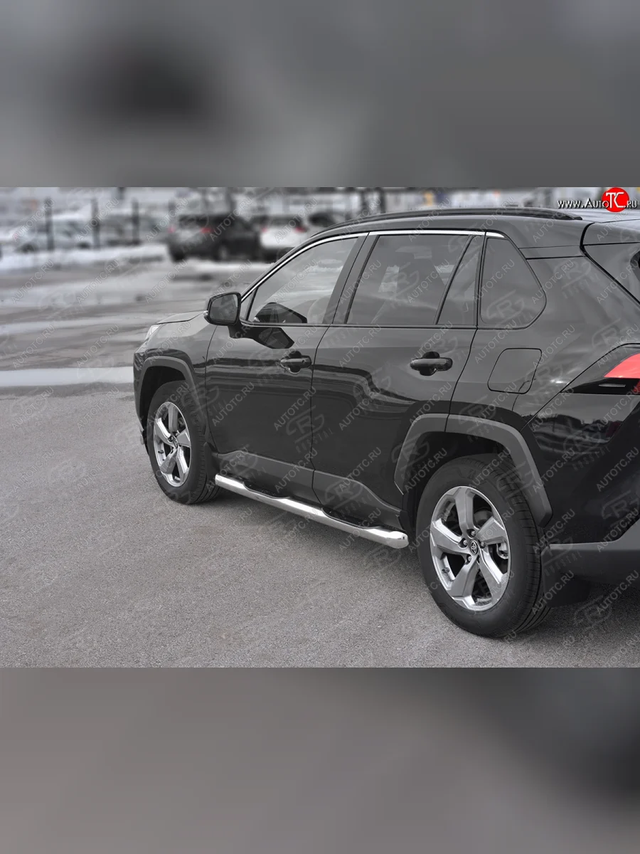 Защита порогов на SLITKOFF d76 с накладкой  Toyota RAV4 (2018-2025) XA50 (защита порогов со скосами на торцах)  в Самаре Самарской области