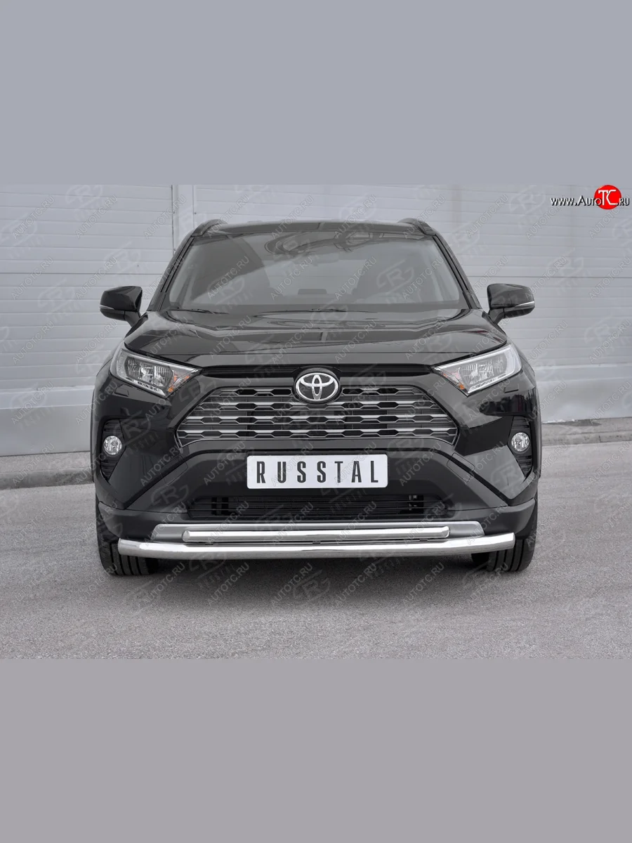 Защита переднего бампера (2 трубы Ø63 и 42 мм, нержавейка) SLITKOFF  Toyota RAV4 (2018-2025) XA50  в Керчи Республика Крым