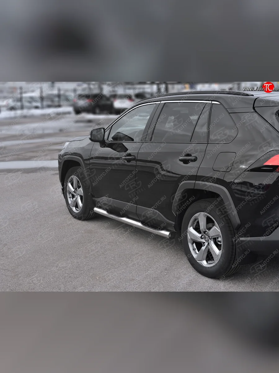 Защита порогов на SLITKOFF труба d76 с накладкой  Toyota RAV4 (2018-2025) XA50 (защита порогов с заглушками на торцах)  в Самаре Самарской области