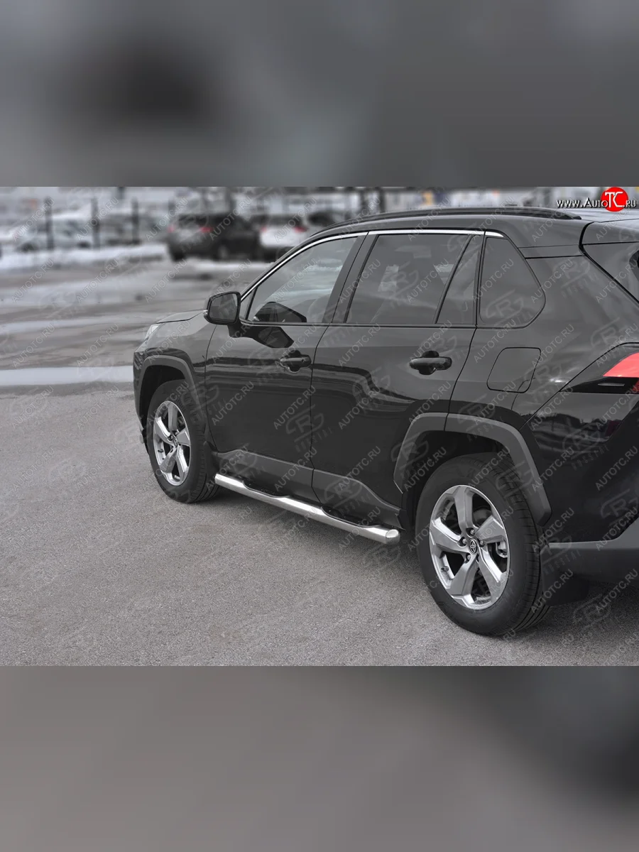 Защита порогов на SLITKOFF труба d76 с накладкой  Toyota RAV4 (2018-2025) XA50 (защита порогов с закругленными торцами)  в Самаре Самарской области