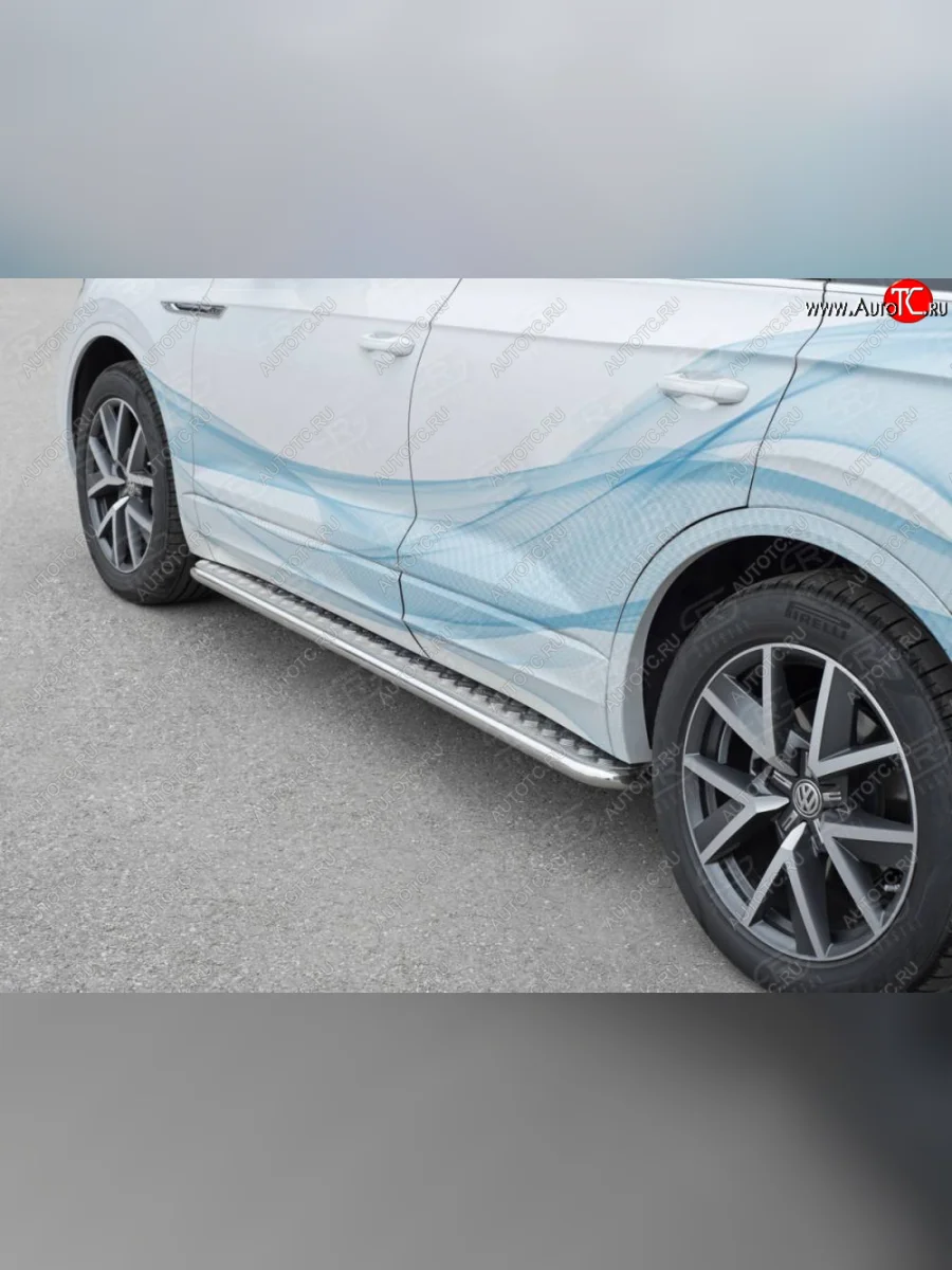 Пороги SLITKOFF d42 с листом  Volkswagen Touareg (2018-2022) 3 CR (лист алюминий, проф. нержавейка)  в Самаре Самарской области