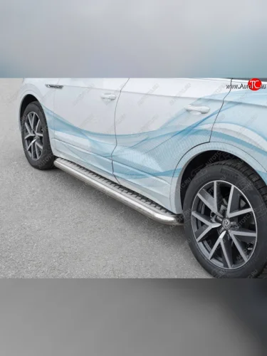 Пороги SLITKOFF d42 с листом (лист алюминий, проф. сталь) Volkswagen Touareg  3 CR (2018-2022) дорестайлинг