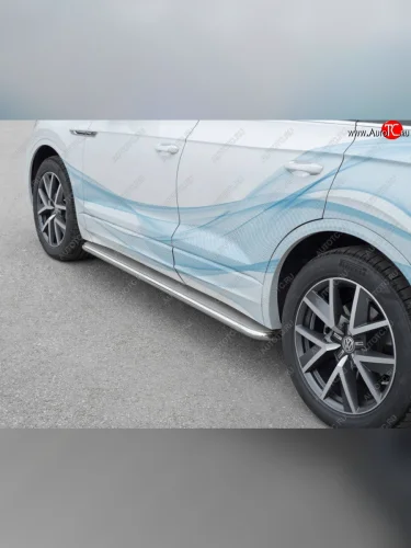 Пороги SLITKOFF d42 с листом (лист нержавейка, проф. нержавейка) Volkswagen Touareg  3 CR (2018-2022) дорестайлинг