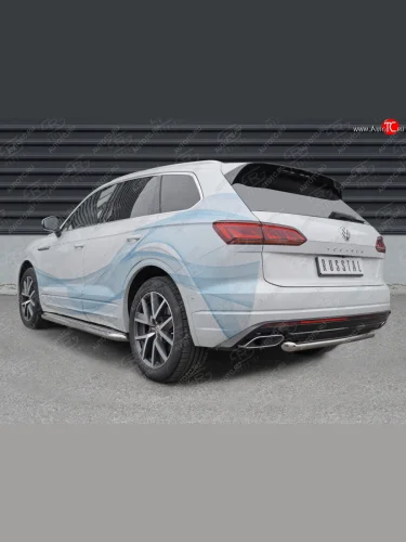 Защита заднего бампера (Ø63 мм, нержавейка) SLITKOFF Volkswagen Touareg  3 CR (2018-2022) дорестайлинг