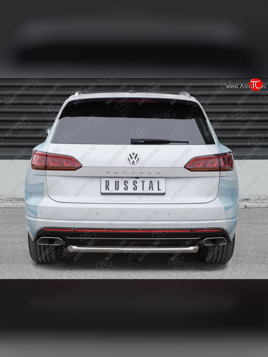 Защита заднего бампера (Ø63 мм, нержавейка) SLITKOFF Volkswagen Touareg 3 CR дорестайлинг (2018-2022)  в Воронеже Воронежской области