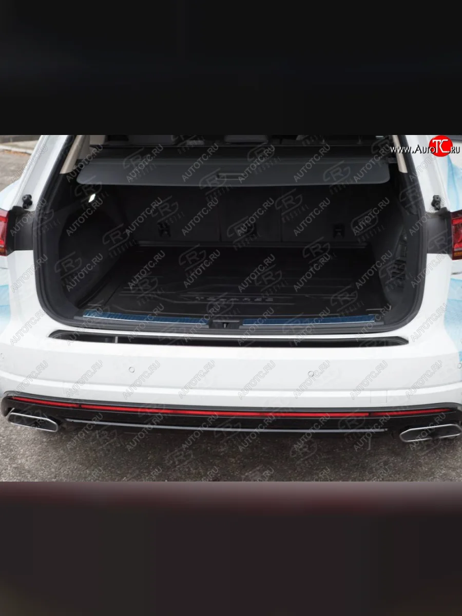 Защитная накладка заднего бампера Russtal Volkswagen Touareg 3 CR дорестайлинг (2018-2022) (нержавейка полированная)  в Самаре Самарской области
