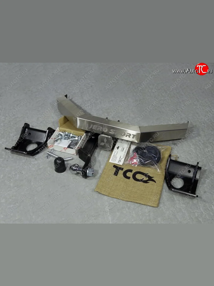 Фаркоп (тягово-сцепное устройство) TCC (надпись Pajero Sport) Mitsubishi Pajero Sport QE дорестайлинг (2015-2021) (Оцинкованный, шар E - нержавейка)  в Перми Пермском крае