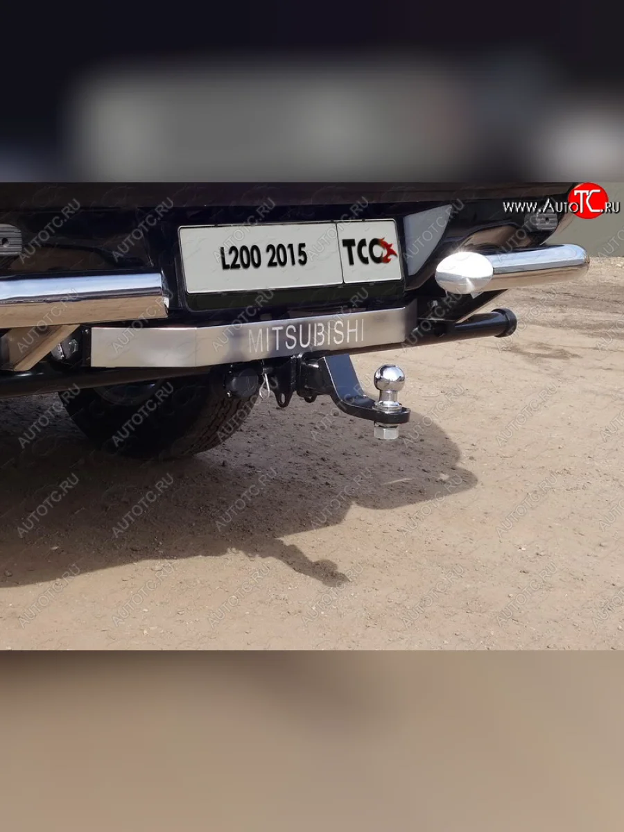 Фаркоп (тягово-сцепное устройство) TCC (надпись Mitsubishi, без заднего бампера) Mitsubishi L200 5 KK,KL дорестайлинг (2015-2019) (Оцинкованный, шар E - нержавейка)  с доставкой в г. Керчь