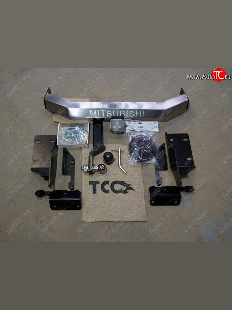 Фаркоп (тягово-сцепное устройство) без заднего бампера TCC Mitsubishi L200 5 KK,KL дорестайлинг (2015-2019) (оцинкованный, шар Е, усиленный, надпись Mitsubishi)  с доставкой в г. Керчь