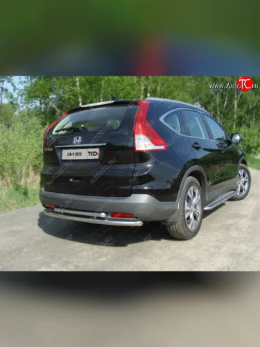 Защита заднего бампера (двойная) ТСС (нержавейка d 50,8/42,4мм) Honda CR-V  RM1,RM3,RM4 (2012-2015) дорестайлинг