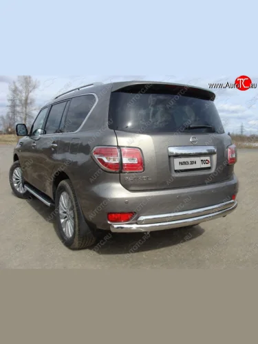 Защита заднего бампера (двойная) ТСС (нержавейка d75/75 мм) Nissan Patrol  6 (2014-2017) Y62 рестайлинг