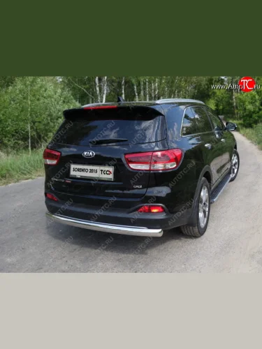 Защита заднего бампера (овальная длинная) ТСС (нержавейка d 75х42 мм) KIA Sorento  UM/Prime (2014-2018) дорестайлинг