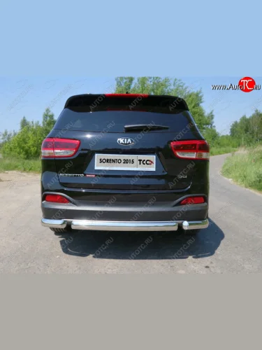 Защита заднего бампера (овальная короткая) ТСС (нержавейка d 75х42 мм) KIA Sorento  UM/Prime (2014-2018) дорестайлинг