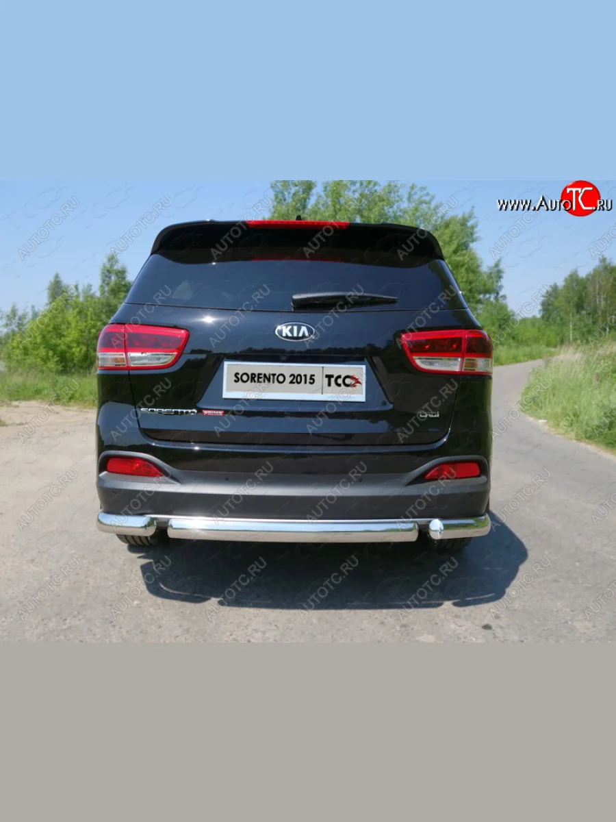 Защита заднего бампера (овальная короткая) ТСС (нержавейка d 75х42 мм) KIA Sorento UM/Prime дорестайлинг (2014-2018)  в Керчи Республика Крым