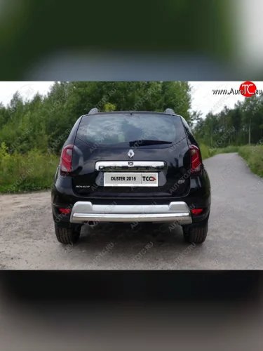 Защита заднего бампера (овальная короткая) ТСС (нержавейка d75х42 мм) Renault Duster  HS (2015-2021) рестайлинг