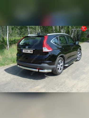 Защита заднего бампера (овальная короткая) двг.2.0 ТСС (нержавейка d75х42 мм) Honda CR-V  RM1,RM3,RM4 (2012-2015) дорестайлинг
