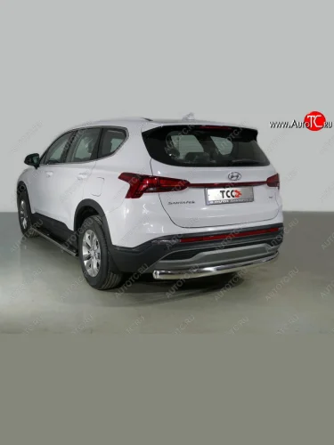 Защита заднего бампера (овальная) ТСС (нержавейка d 75х42 мм) Hyundai Santa Fe  TM (2020-2022) рестайлинг