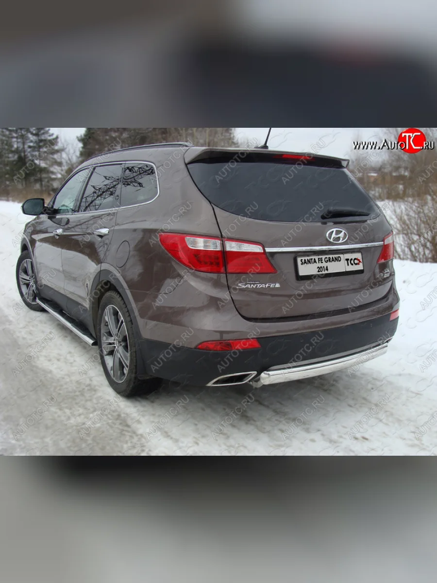 Защита заднего бампера (овальная) ТСС (нержавейка d 75х42 мм)  Hyundai Grand Santa Fe (2013-2016) 1 DM  в Самаре Самарской области