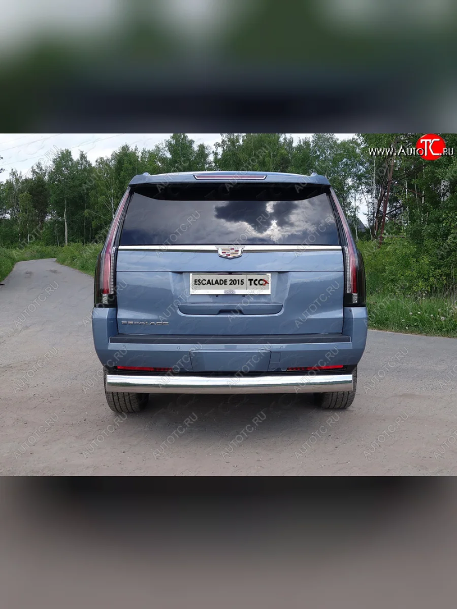 Защита заднего бампера (овальная) ТСС (нержавейка d 120х60 мм) Cadillac Escalade GMTK2 джип 5 дв. короткая база (2015-2020)  в Керчи Республика Крым