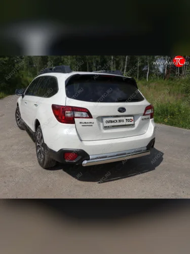 Защита заднего бампера (овальная) ТСС (нержавейка d 75х42 мм) Subaru Outback  BS/B15 (2014-2021) дорестайлинг универсал, рестайлинг универсал
