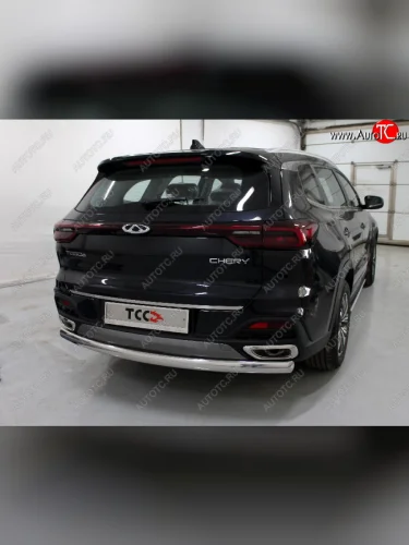 Защита заднего бампера (овальная) ТСС (нержавейка d 75х42 мм) Chery Tiggo 8  1 T18 (2019-2023) рестайлинг