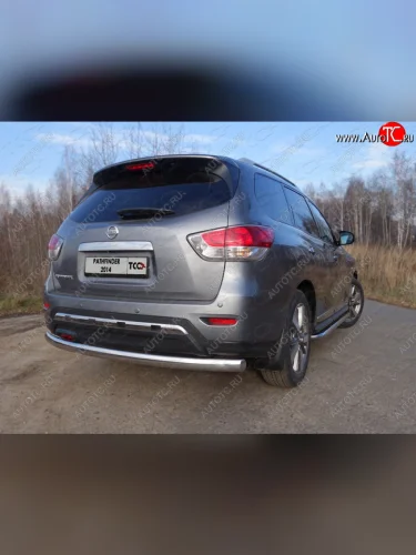Защита заднего бампера (овальная) ТСС (нержавейка d 75х42 мм) Nissan Pathfinder  R52 (2012-2017) дорестайлинг