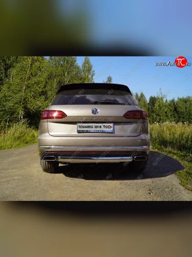 Защита заднего бампера (овальная) ТСС (нержавейка d75х42 мм) Volkswagen Touareg  3 CR (2018-2022) дорестайлинг