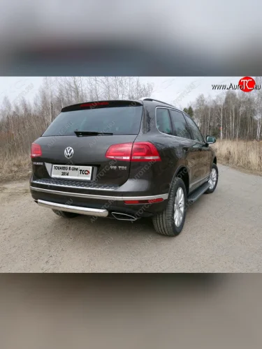 Защита заднего бампера (овальная) R-Line ТСС (нержавейка d75х42 мм) Volkswagen Touareg  2 NF (2014-2018) рестайлинг
