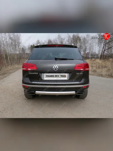 Защита заднего бампера (овальная) ТСС (нержавейка d75х42 мм) Volkswagen Touareg  2 NF (2014-2018) рестайлинг