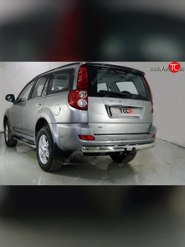 Защита заднего бампера (овальная) ТСС (нержавейка d75х42 мм) Haval H5 (2020-2023) рестайлинг