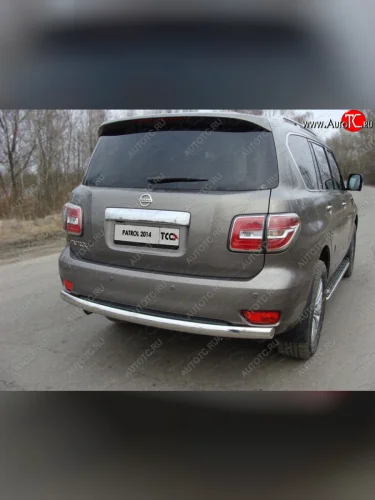 Защита заднего бампера (овальная) ТСС (нержавейка d75х42 мм) Nissan Patrol  6 (2014-2017) Y62 рестайлинг