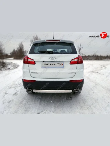 Защита заднего бампера (овальная) ТСС (нержавейка d75х42 мм) Chery Tiggo 5  (T21) (2014-2020) дорестайлинг, рестайлинг
