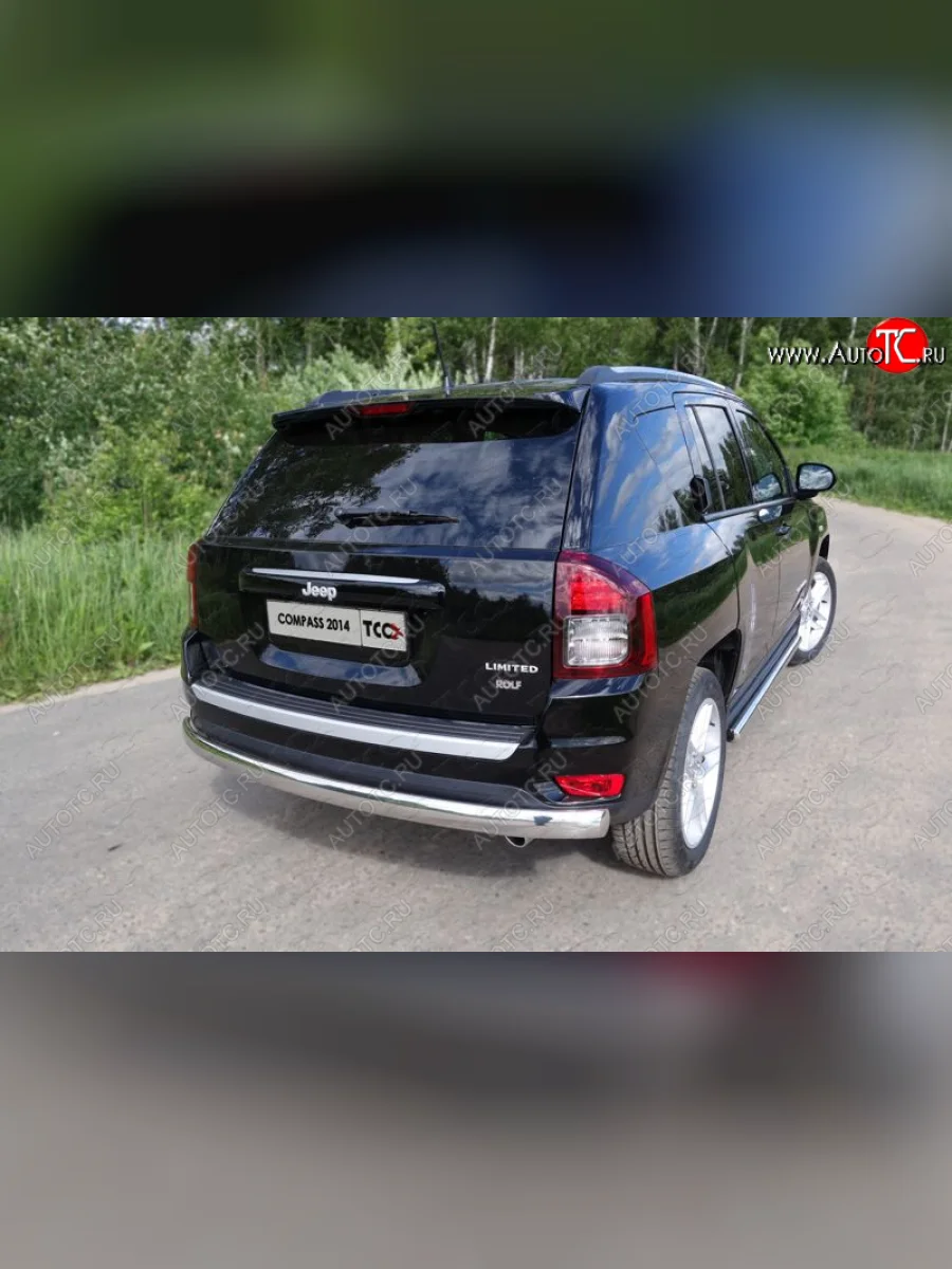 Защита заднего бампера (овальная) ТСС (нержавейка d 75х42 мм) Jeep Compass MK рестайлинг (2011-2015)  с доставкой в г. Керчь