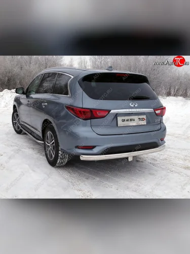 Защита заднего бампера (овальная) ТСС (нержавейка d75х42 мм) INFINITI QX60  L50 (2016-2021) рестайлинг