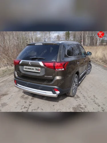 Защита заднего бампера (овальная) ТСС (нержавейка d75х42 мм) Mitsubishi Outlander  GF (2015-2018) 2-ой рестайлинг