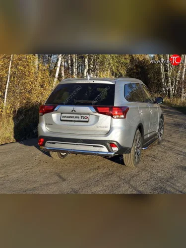 Защита заднего бампера (овальная) ТСС (нержавейка d75х42 мм) Mitsubishi Outlander  GF (2018-2022) 3-ий рестайлинг