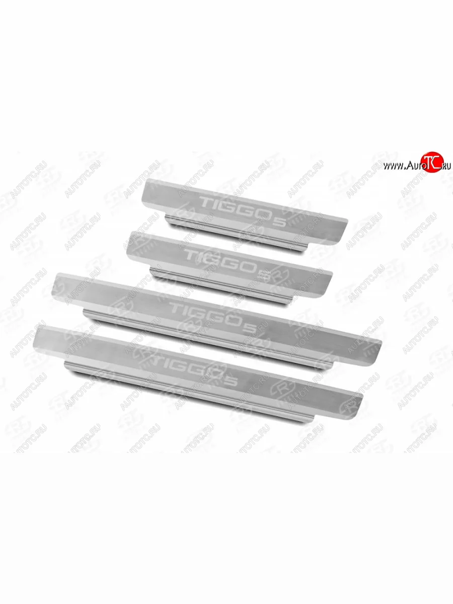 Накладки порожков салона Russtal Chery Tiggo 5 (T21) дорестайлинг (2014-2017) (Нержавейка шлифованная с надписью)  в Керчи Республика Крым