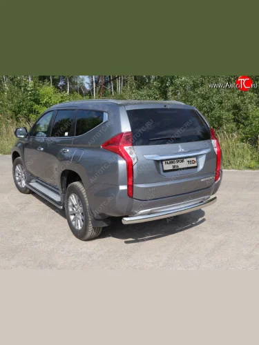 Защита заднего бампера (овальная) ТСС (нержавейка d75х42 мм) Mitsubishi Pajero Sport  QE (2015-2021) дорестайлинг