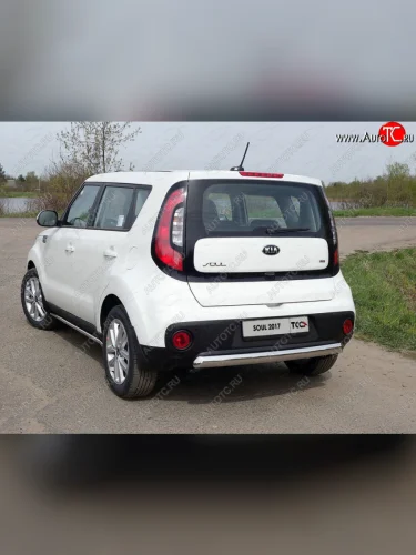 Защита заднего бампера (овальная) ТСС (нержавейка d75х42 мм) KIA Soul  PS (2017-2019) рестайлинг