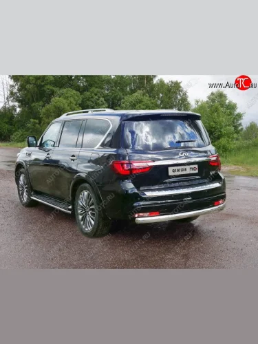 Защита заднего бампера (овальная) ТСС (нержавейка d75х42 мм) INFINITI QX80  Z62 (2018-2024) 2-ой рестайлинг