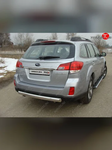 Защита заднего бампера (овальная) ТСС 75х42 мм Subaru Outback  BS/B15 (2014-2018) дорестайлинг универсал