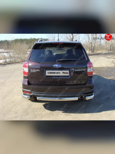 Защита заднего бампера (овальная) ТСС 75х42 мм Subaru Forester SJ дорестайлинг (2012-2016)