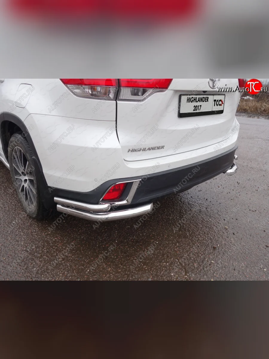 Защита заднего бампера (уголки двойные) ТСС 60,3/42,4 мм Toyota Highlander XU50 рестайлинг (2016-2020)  в Керчи Республика Крым