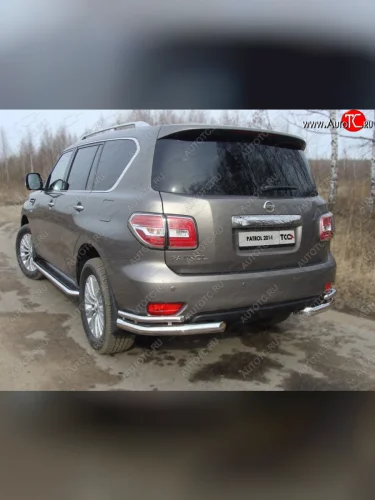 Защита заднего бампера (уголки двойные) ТСС 76,1/42,4 мм Nissan Patrol  6 (2014-2017) Y62 рестайлинг