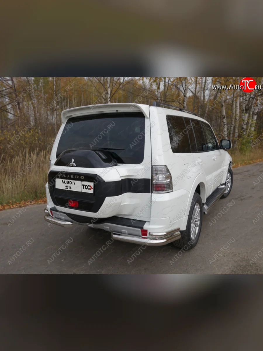 Защита заднего бампера (уголки двойные) ТСС 76,1/42,4 мм Mitsubishi Pajero 4 V90 2-ой рестайлинг (2014-2020)  в Перми Пермском крае