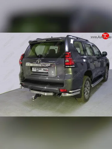 Защита заднего бампера (уголки двойные) ТСС 76,1/42,4 мм Toyota Land Cruiser Prado  J150 (2017-2020) 2-ой рестайлинг